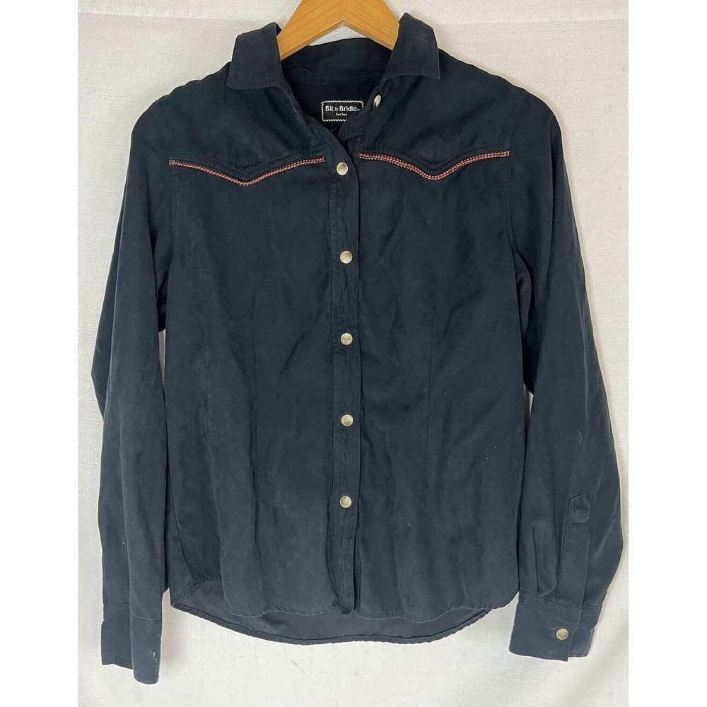 Bit & Bridle For Her Western Black Shirt Button Up Long Sleeve Cowgirl Medium